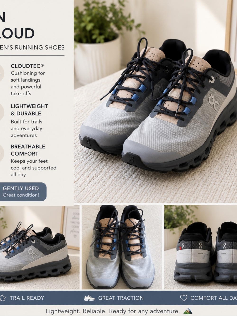 On Running Grey and Tan Men's Trail Running Shoes